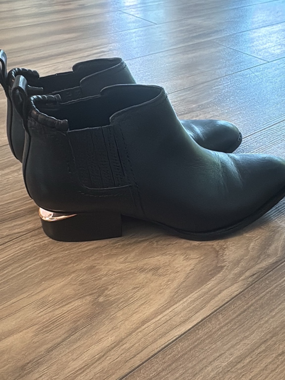 Alexander Wang Black Leather Ankle Boot with Rose Gold Heel Accent